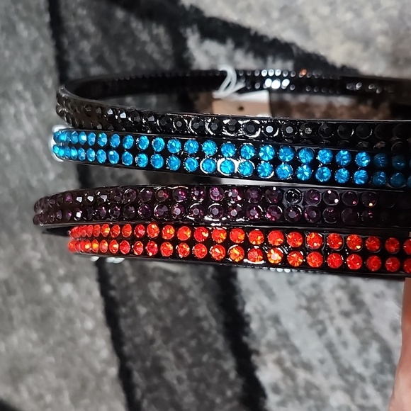 EMBELLISHED MUITI-COLOR DOUBLE ROW RHINESTONES SET-OF-4 HEADBANDS BUNDLE - Picture 9 of 11